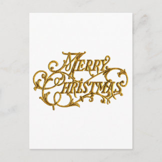 Cartes Pour Fêtes Annuelles Carved, Golden Fancy Script "Joyeux Noël"