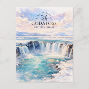 Cartes Pour Fêtes Annuelles Cascade de Goðafoss   Nord de l'Islande   Aquarell
