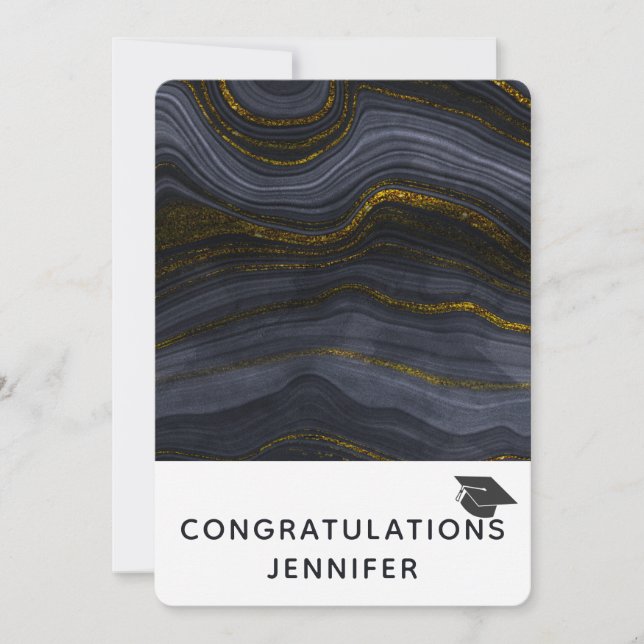 Cartes Pour Fêtes Annuelles Casquette de graduation moderne Black & Gold Agate (Devant)