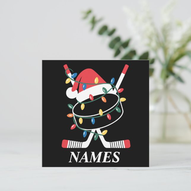 Cartes Pour Fêtes Annuelles Casquette de Noël personnalisée avec nom Hockey Xm (Debout devant)