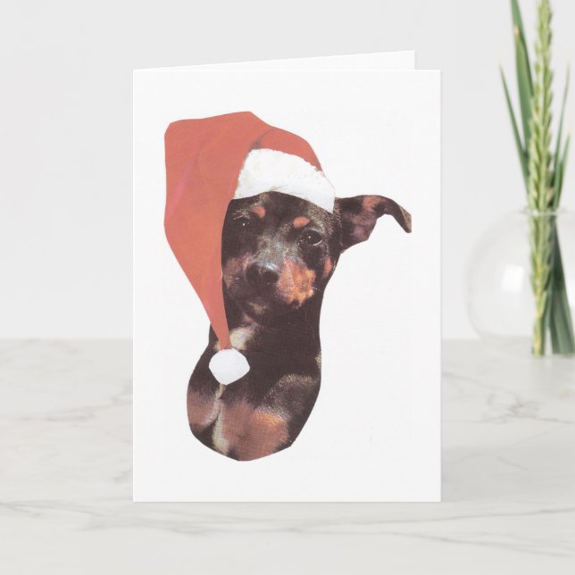 Cartes Pour Fêtes Annuelles Casquette de Père Noël de Pinscher miniature (Devant)