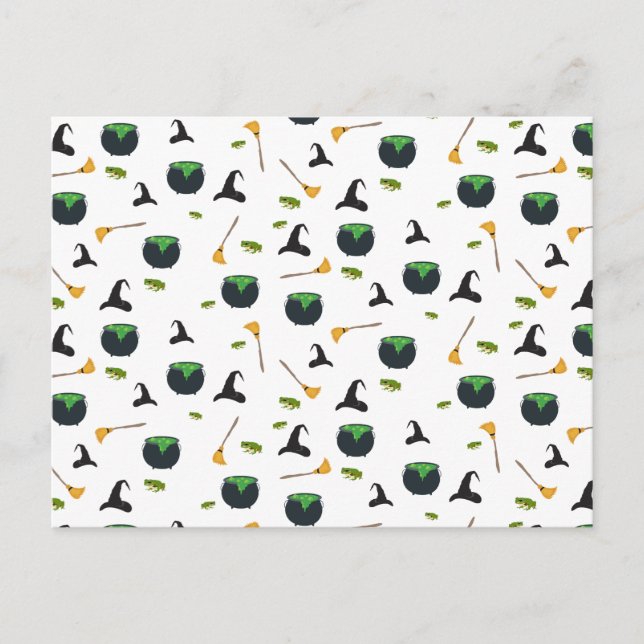 Cartes Pour Fêtes Annuelles Casquette de sorcière Broom Caldron Motif Hallowee (Devant)