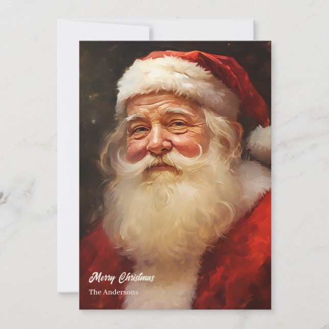 Cartes Pour Fêtes Annuelles Casquette rouge souriant classique rétro Père Noël (Devant)