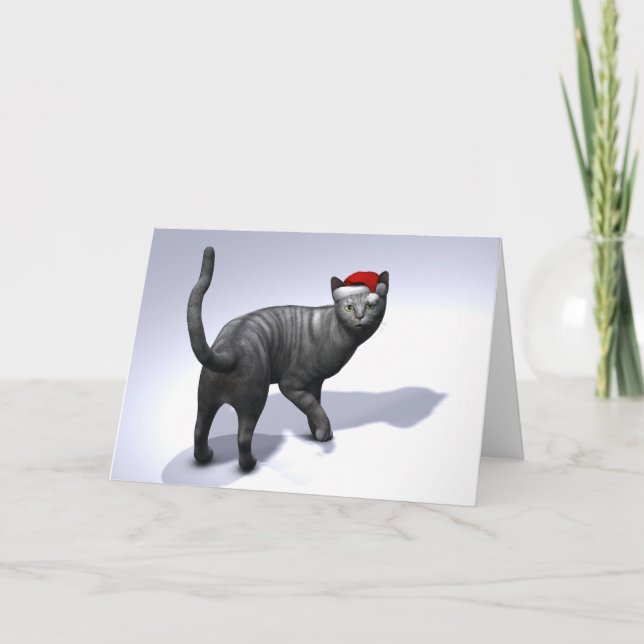 Cartes Pour Fêtes Annuelles Casquette Silver Tabby Santa Claus (Devant)
