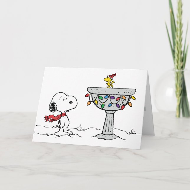 Cartes Pour Fêtes Annuelles Casse-noisette | Bassin d'oiseaux gelé Snoopy & Wo (Devant)