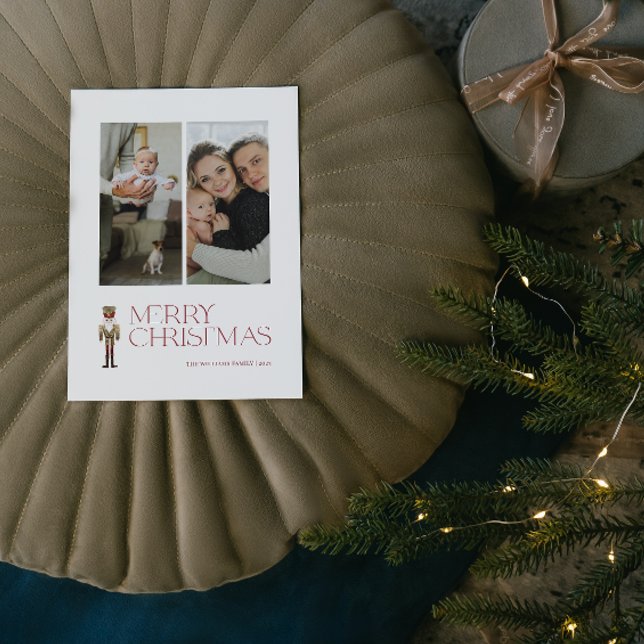 Cartes Pour Fêtes Annuelles Casse-Noisette moderne Joyeux Noël 2 Photo (A Nutcracker Holiday! Wishing You a Merry Christmas in Modern Minimalist Style. 🎄🎭 [Your Photo Her)