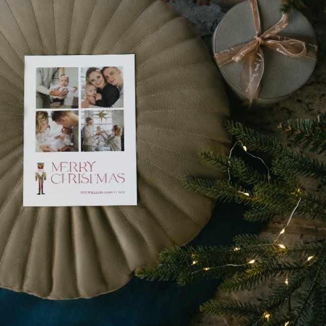 Cartes Pour Fêtes Annuelles Casse-noisette moderne Joyeux Noël 4 Photo (A Nutcracker Holiday! Wishing You a Merry Christmas in Modern Minimalist Style. 🎄🎭 [Your Photo Her)
