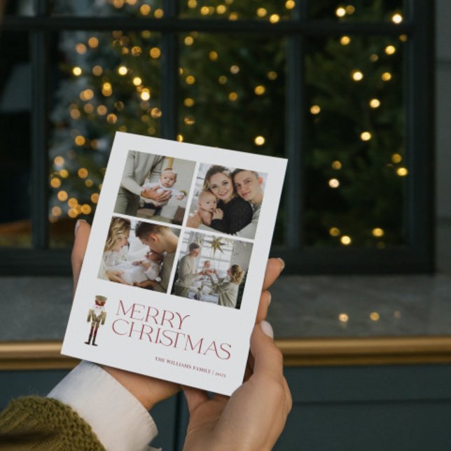 Cartes Pour Fêtes Annuelles Casse-noix moderne Merry Typographie 4 Photo (A Nutcracker Holiday! Wishing You a Merry Christmas in Modern Minimalist Style. 🎄🎭 )