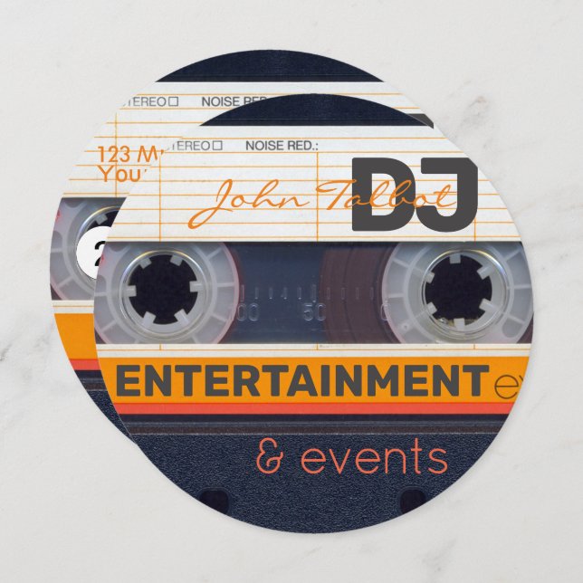 Cartes Pour Fêtes Annuelles Cassette audio rétro 80s DJ Business Round C (Devant / Derrière)