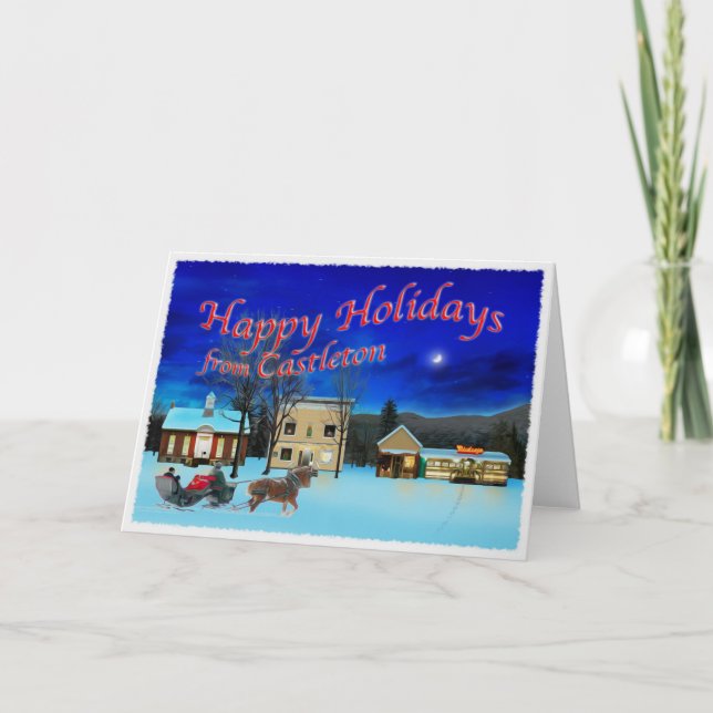 Cartes Pour Fêtes Annuelles Castleton Vermont lors d'une nuit d'hiver (Devant)