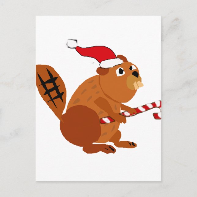 Cartes Pour Fêtes Annuelles Castor amusant à Santa Hat Art de Noël (Devant)