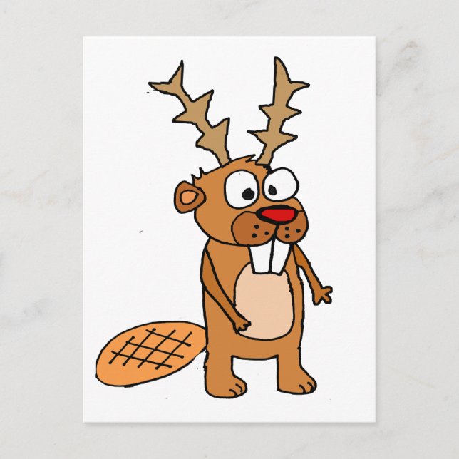 Cartes Pour Fêtes Annuelles Castor drôle avec rennes Antlers Art de Noël (Devant)