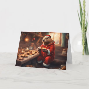 Cartes Pour Fêtes Annuelles Castor fantaisiste mange des biscuits de Noël dans