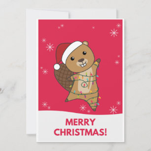 Cartes Pour Fêtes Annuelles Castor Noël Joyeux Animaux d'Hiver Castors