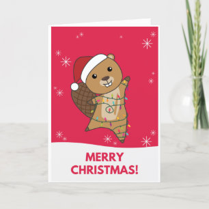 Cartes Pour Fêtes Annuelles Castor Noël Joyeux Animaux d'Hiver Castors