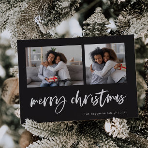 Cartes Pour Fêtes Annuelles Casual Script Deux Grille de Photos   Joyeux Noël