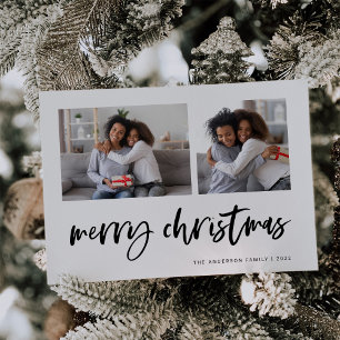 Cartes Pour Fêtes Annuelles Casual Script Deux Grille de Photos Joyeux Noël