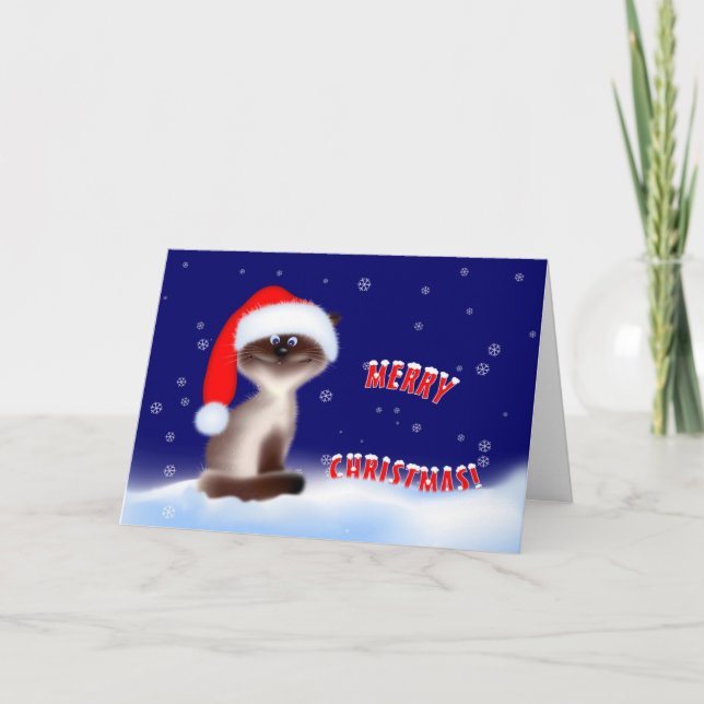 Cartes Pour Fêtes Annuelles Cat à Santa Hat (Devant)
