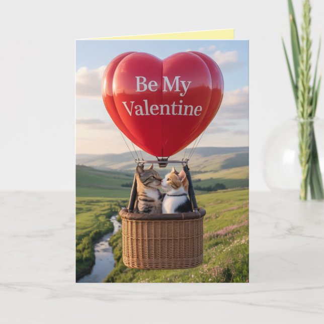 Cartes Pour Fêtes Annuelles Cat Balloon Valentine's Day Card (Devant)