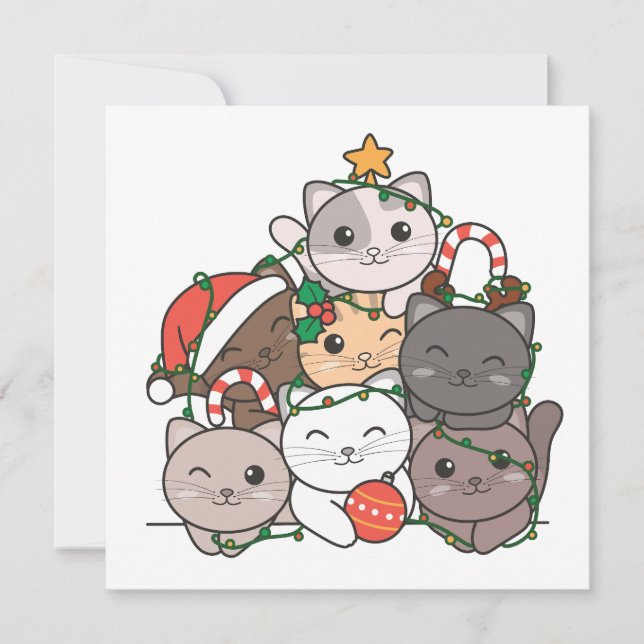Cartes Pour Fêtes Annuelles Cat Christmas Tree Drôle animal Noël (Devant)