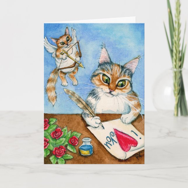 Cartes Pour Fêtes Annuelles Cat Cupid Valentine's Day (Devant)
