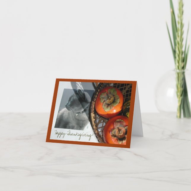 Cartes Pour Fêtes Annuelles Cat et Persimmons (Devant)