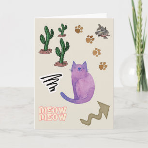 Cartes Pour Fêtes Annuelles Cat Fish Cactus Paws Meow Grey Card