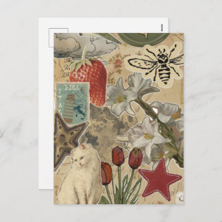 Cartes Pour Fêtes Annuelles Cat Floral Collage Pattern – Cute Artistic Design