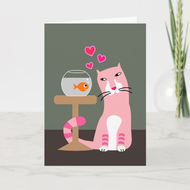Cartes Pour Fêtes Annuelles Cat & Goldfish Valentine (Devant)
