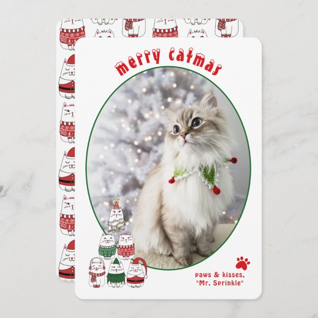 Cartes Pour Fêtes Annuelles Cat Lover Cute Festive Cat Photo Christmas (Devant / Derrière)
