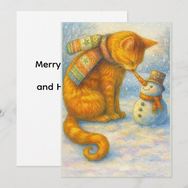 Cartes Pour Fêtes Annuelles Cat Lover's  Christmas Sarah and the Snowman (Devant / Derrière)