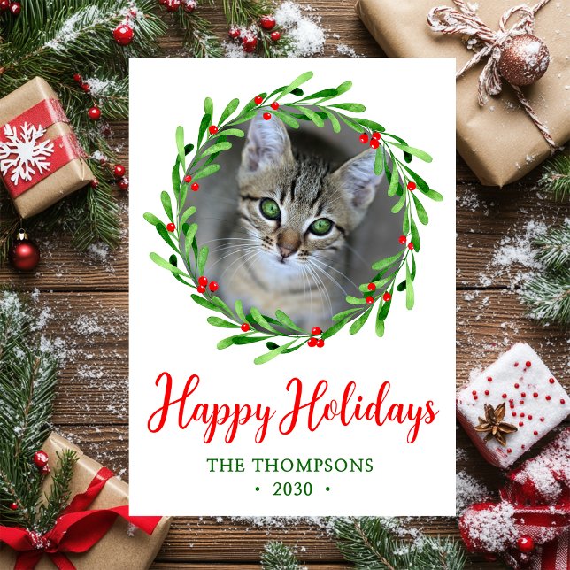 Cartes Pour Fêtes Annuelles Cat Photo Christmas Wreath (Créateur téléchargé)
