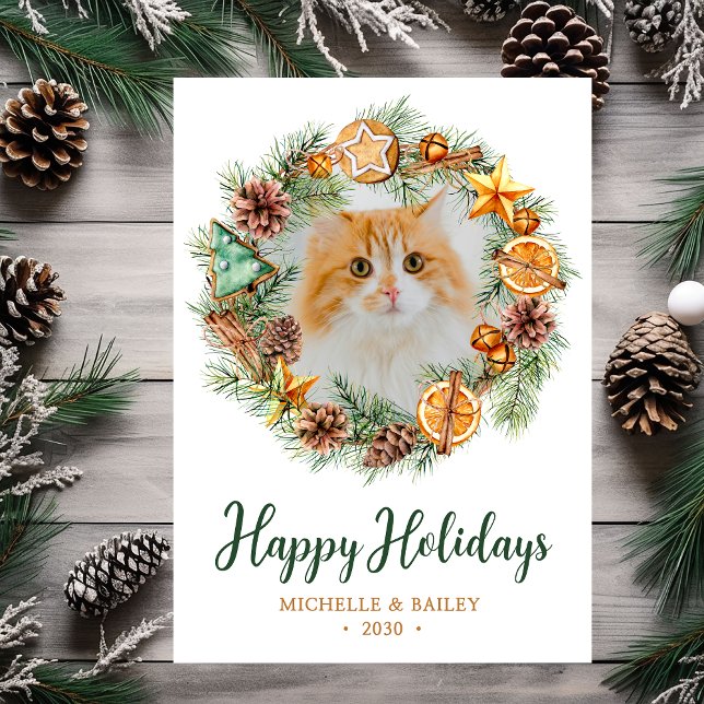 Cartes Pour Fêtes Annuelles Cat Photo Christmas Wreath (Créateur téléchargé)
