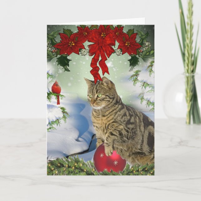 Cartes Pour Fêtes Annuelles Cat Plays with Christmas Decoration Cards (Devant)