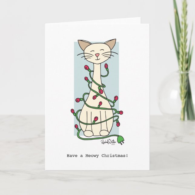 Cartes Pour Fêtes Annuelles Cat Tangled Up in Christmas Lights Greeting Card (Devant)