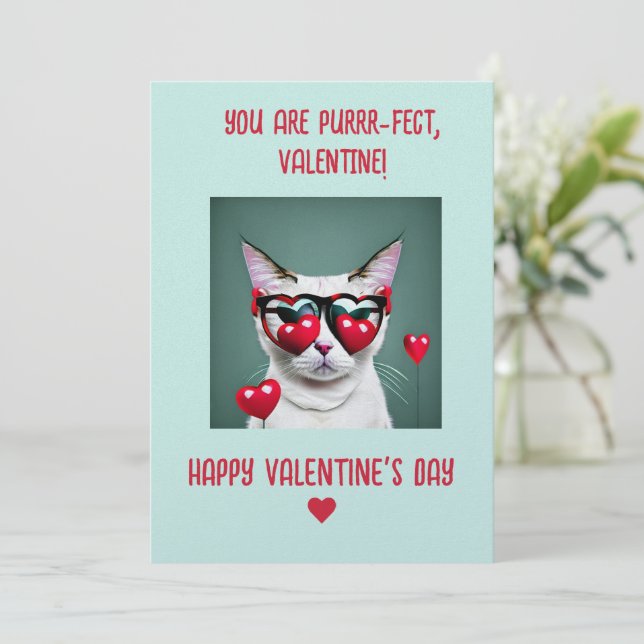 Cartes Pour Fêtes Annuelles Cat Valentine Card - Purrffect Concevoir Votre Pro (Debout devant)