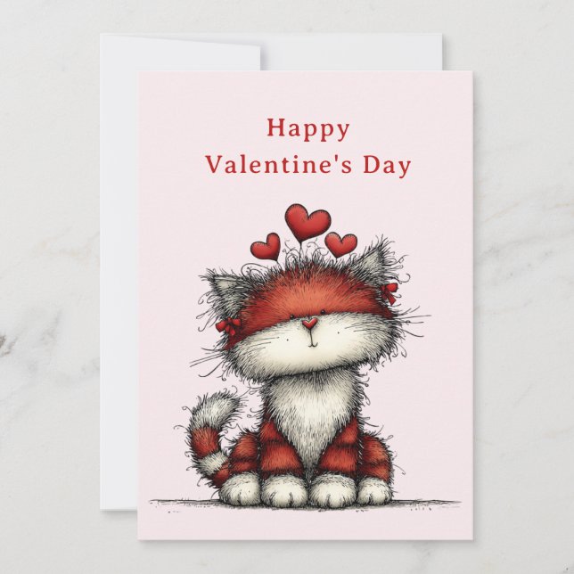 Cartes Pour Fêtes Annuelles Cat with Red Love Hearts Cute Fun Valentine's Day (Devant)