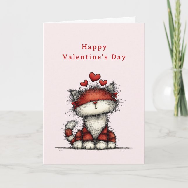 Cartes Pour Fêtes Annuelles Cat with Red Love Hearts Cute Fun Valentine's Day (Devant)