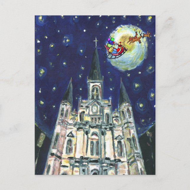 Cartes Pour Fêtes Annuelles Cathédrale Starry Night, santasleigh (Devant)