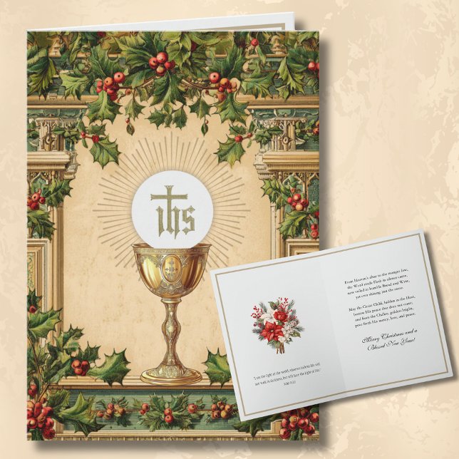 Cartes Pour Fêtes Annuelles Catholic Christmas Eucharist Poinsettia Floral (Créateur téléchargé)