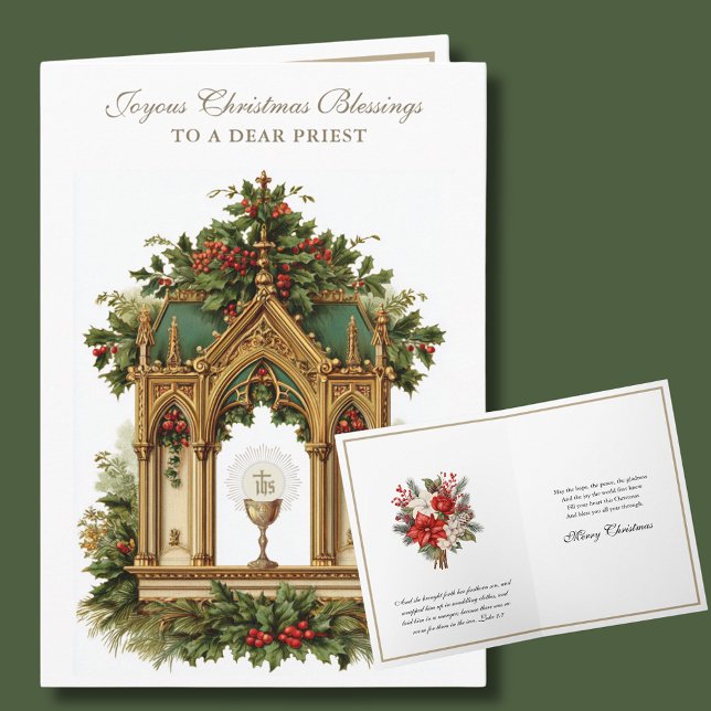 Cartes Pour Fêtes Annuelles Catholic Christmas Eucharist Poinsettia Priest (Créateur téléchargé)