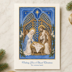 Cartes Pour Fêtes Annuelles Catholicisme traditionnel Nativité Bleu & Or