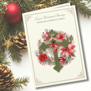 Cartes Pour Fêtes Annuelles Catholique de Noël Vierge Marie Cœur Poinsettias 