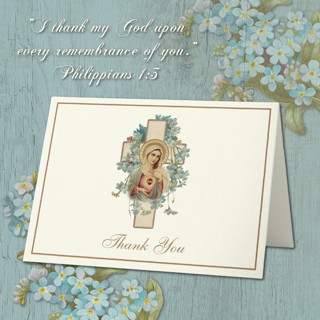 Cartes Pour Fêtes Annuelles Catholique Immaculée Coeur Vierge Marie Florale (Immaculate Heart of Mary Catholic Thank You Stationery Notecards)