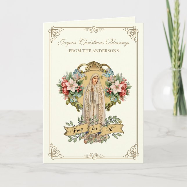 Cartes Pour Fêtes Annuelles Catholique Noël Mary Fatima Floral Religieux (Devant)