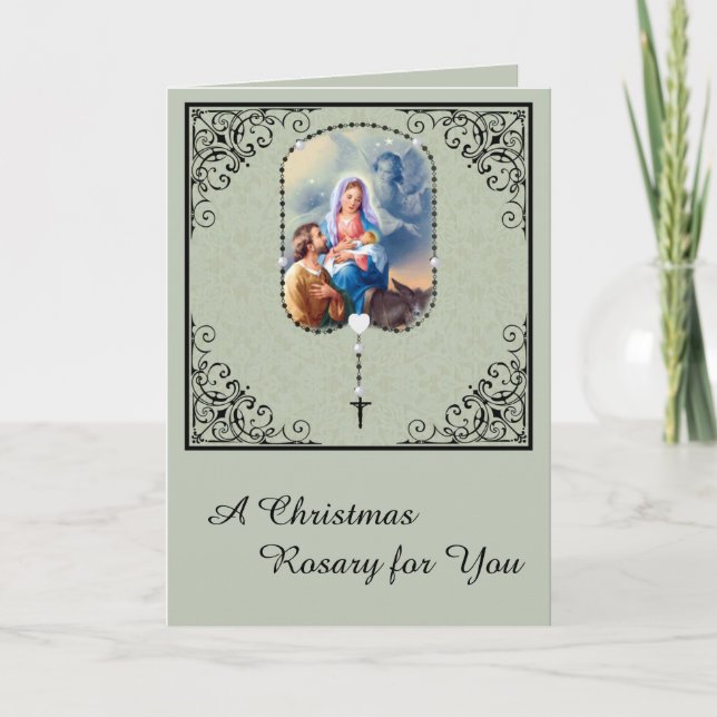 Cartes Pour Fêtes Annuelles Catholique Noël Rosaire Sainte Famille Religieux (Devant)