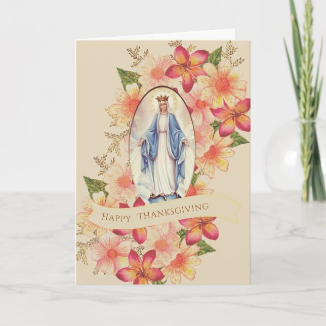 Cartes Pour Fêtes Annuelles Catholique Thanksgiving Automne Florale Vierge mai (Devant)