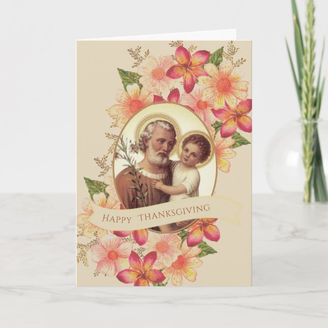 Cartes Pour Fêtes Annuelles Catholique Thanksgiving Automne St Joseph Jesus (Devant)