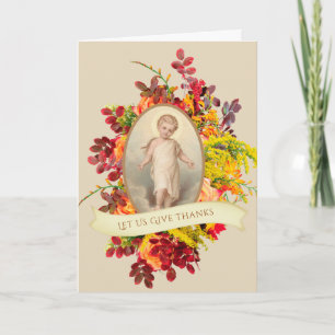 Cartes Pour Fêtes Annuelles Catholique Thanksgiving Enfant Jésus Feuilles d'au