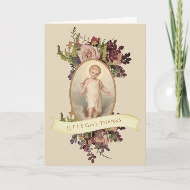 Cartes Pour Fêtes Annuelles Catholique Thanksgiving Enfant Jésus Spray Floral (Devant)